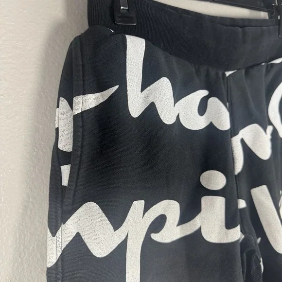 Champion Mens Black Logo All Over Cut Off Reverse Weave Fleece Shorts Small - Picture 4 of 5